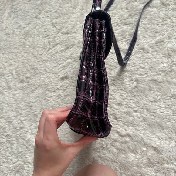 Purple Genuine Leather Crocodile Embossed Patent Purse Crossbody Bag Eggplant - Picture 10 of 11